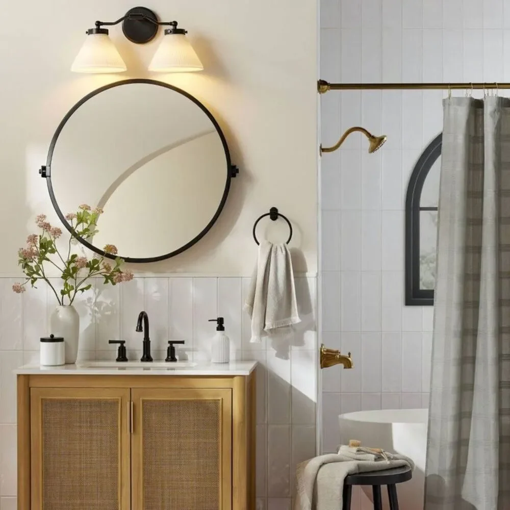 Reeded Milk Glass 2-Bulb Vanity Wall Sconce - Hearth & Hand with
